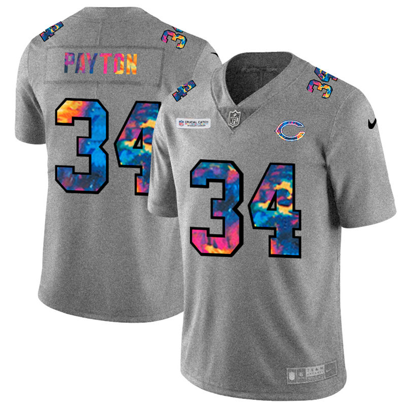 NFL Chicago Bears #34 Walter Payton Men Nike MultiColor 2020  Crucial Catch  Jersey Grey